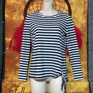 J.CREW MERCANTILE-women’s navy blue/white stripe long sleeve crewneck knot tee